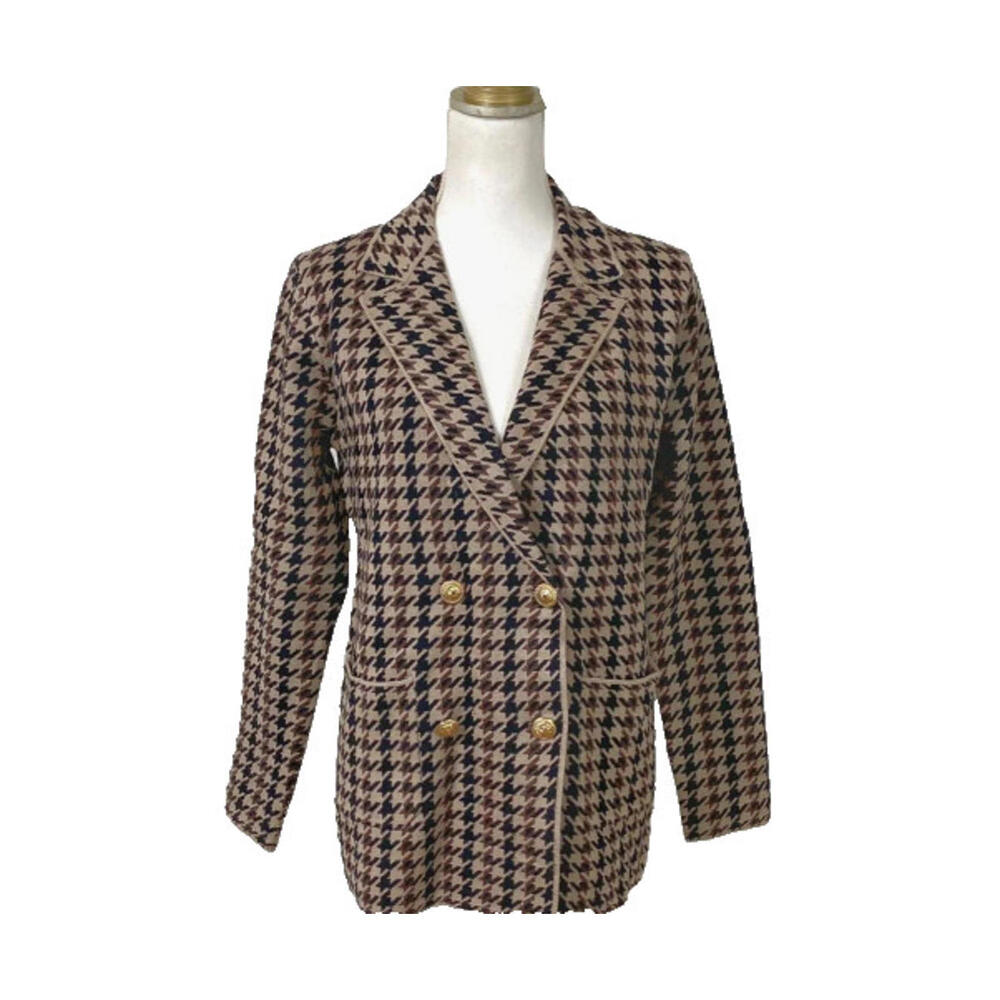 Joie patterned sweater jacket sz M lapel buttons black, peach, white #2062